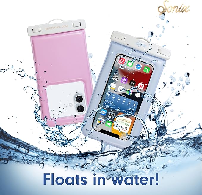 Sonix Waterproof Phone Pouch - Floating Phone Case Dry Bag w/Crossbody Lanyard - Beach Cruise Travel Essentials - Compatible w/All Devices, Touchscreen Friendly | Jelly Pink