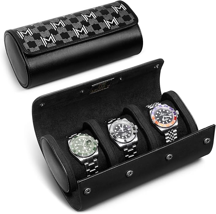 MOZSLY Watch Roll Travel Case 3 Slots Portable Watches Box Organizer Storage Holder Pattern PU Leather