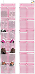 Simple Houseware 24 Pockets - 2PK 12 Large Pockets Over Door Hanging Shoe Organizer, Pink