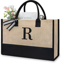 TOPDesign Initial Jute/Canvas Tote Bag, Personalized Present Bag, Suitable for Wedding, Birthday, Beach, Holiday, is a Great Gift for Women, Mom, Teachers, Friends, Bridesmaids (Letter R)