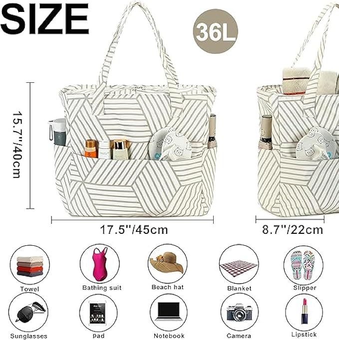 Waterproof Beach Tote Pool Bags for Women Ladies Extra Large Gym Tote Carry On Bag With Wet Compartment for Weekender Travel