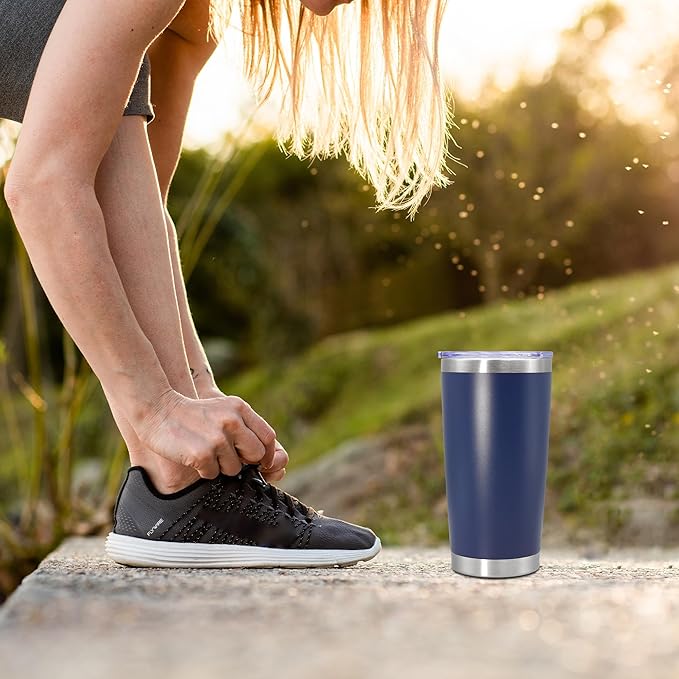 20 oz Tumbler Coffee Tavel Tumblers Bulk with Lid Stainless Steel Double Wall Vacuum Insulated Mug Powder Coated Cups fit Car Cupholder for Hot and Cold - Navy, 1Pack