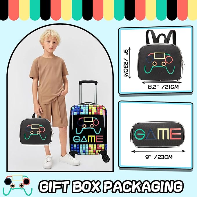 Kid’s Luggage Set 5 Piece Suitcase Set 16’’ Hardside Luggage with Spinner Wheels Girls Boys Carry on Luggage Travel Rolling Luggage Airline Approved