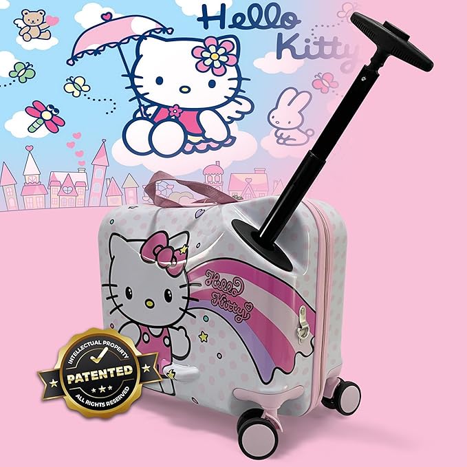 Fast Forward 18" Hello Kitty Kids Ride on Luggage-Hardshell Rolling Travel Suitcase-Lightweight Ride On Suitcase For Kids