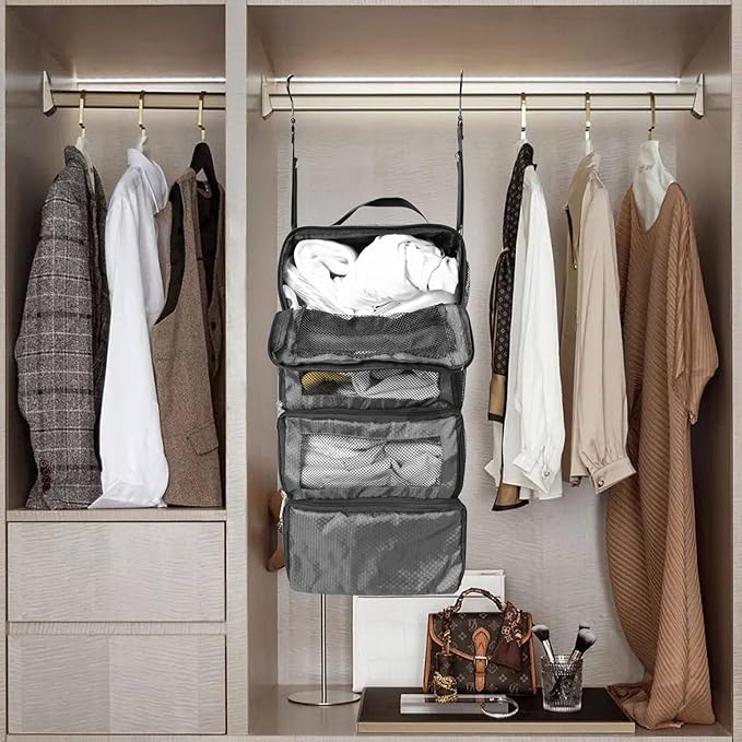 Suitcase Organizer, Travel Luggage Organizer Portable Hanging Travel Shelves Collapsible Hanging Packing Cubes for Carry on Suitcase