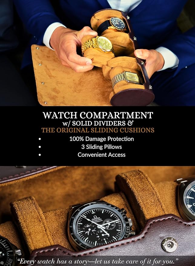 Watch Travel Case for Men Watch Roll for Travel Organizer and Display Watch Case - Swiss Espresso Vegan Leather Watch Case