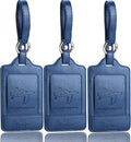 Teskyer Luggage Tags, 3 Pack Premium PU Leather Luggage Tags for Suitcases, Privacy Protection Travel Bag Tags, Blue
