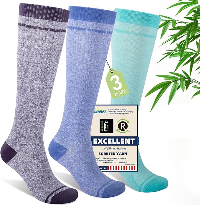 Mens Compression Socks for Men Women, 15-20 mmHg Bamboo Viscose Knee High Soft Support for Travel Daily