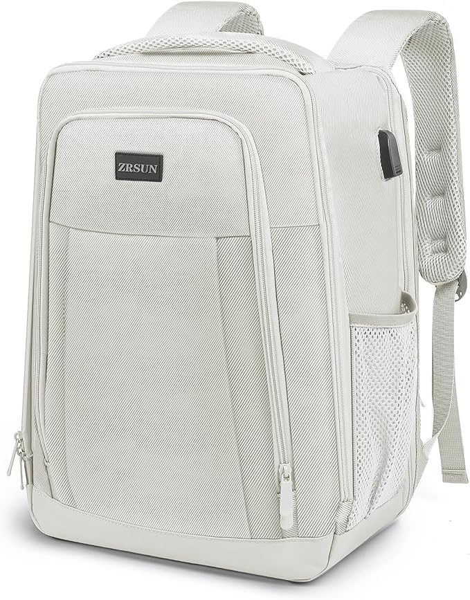 Travel Backpack, Business Anti Theft Slim Sturdy Laptops Backpack with USB Charging Port, Water Resistant College School Laptop Bag for Men & Women Fits 15.6 Inch Notebook (Beige)