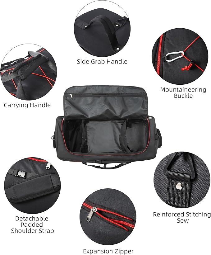 CONTAIL 32”110L Expandable 140L Rolling Duffle Bag with 2 Inline Wheels,Convertible Weekend Travel Bag with Bungee-Cord System,Black-red