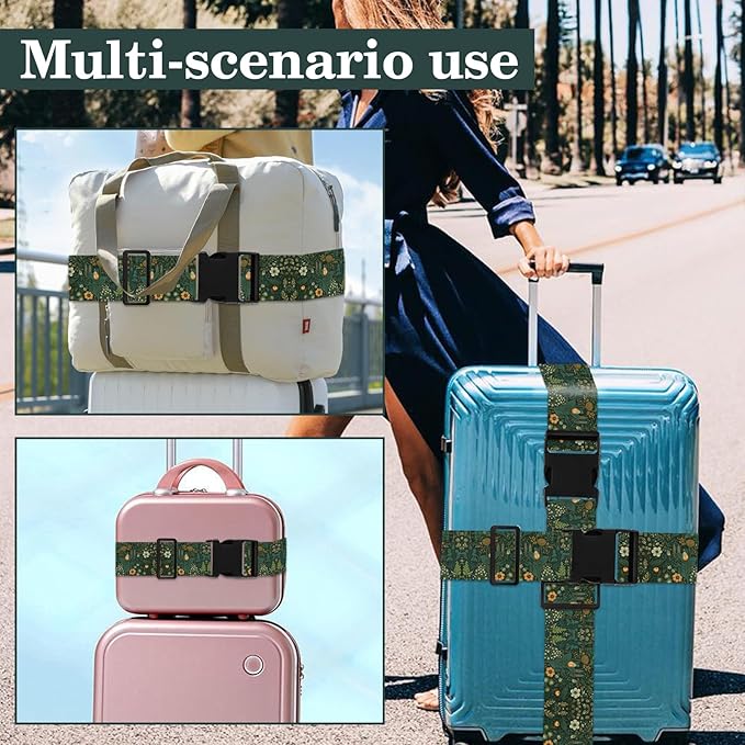 Luggage Straps for Suitcases TSA Approved, Luggage Identifiers for Suitcase, Adjustable Suitcase Strap for Baggage Security with Cute Patten, Travel Necessary Accessories (Sage Green)