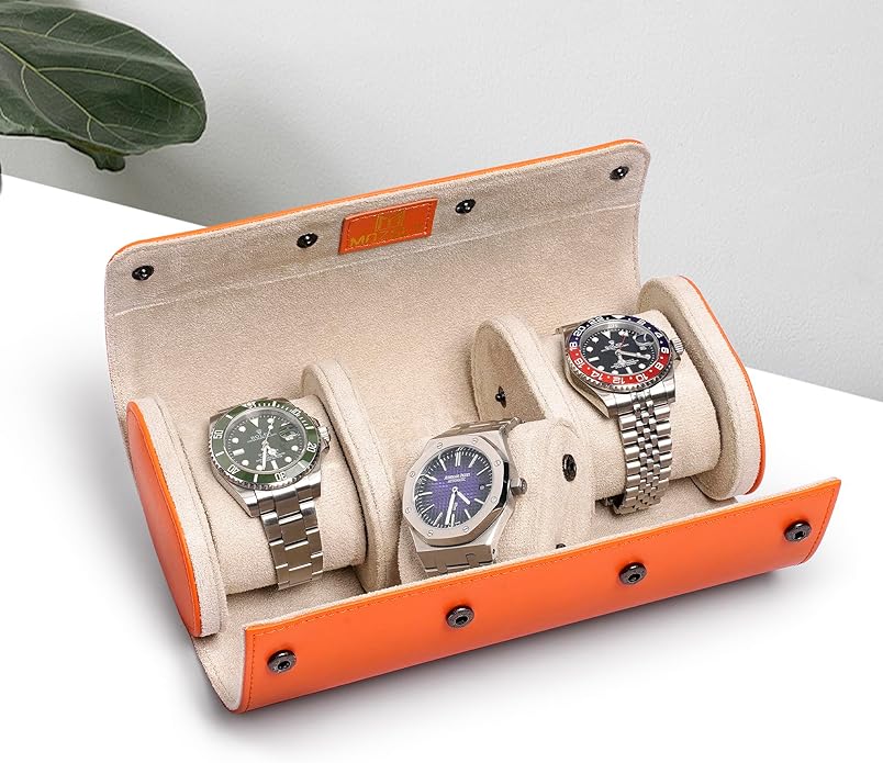 MOZSLY Watch Roll Travel Case 3 Slots Portable Watches Box Organizer Storage Holder Pattern PU Leather