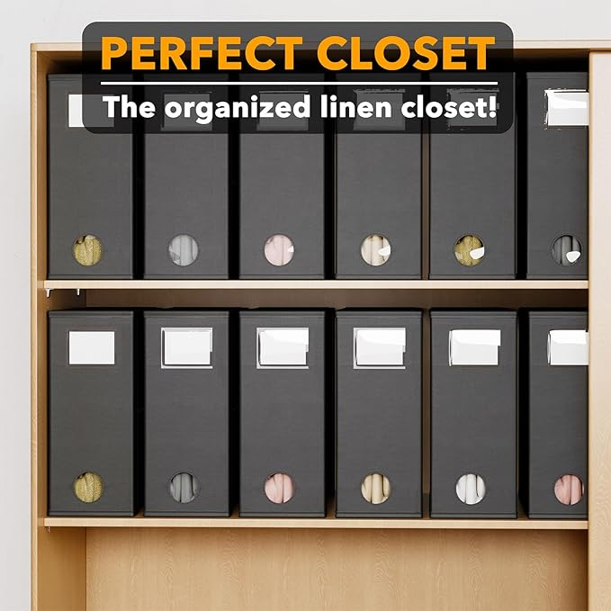SpaceAid 12 Pack Bed Sheet Organizers and Storage, Foldable Sheet Organizer for Linen Closet, Set Folder Keeper with Window XL (Queen & King Size) Bedding Container (Black)
