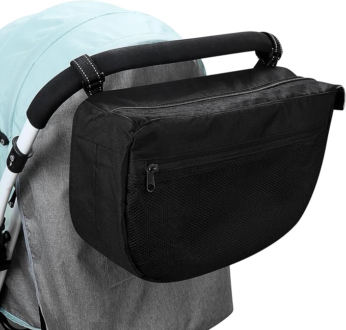 Accmor Insulated Side Sling Stroller Saddle Bag Organizer, Universal Stroller Organizer, Stroller Bag Caddy Organizer, Black