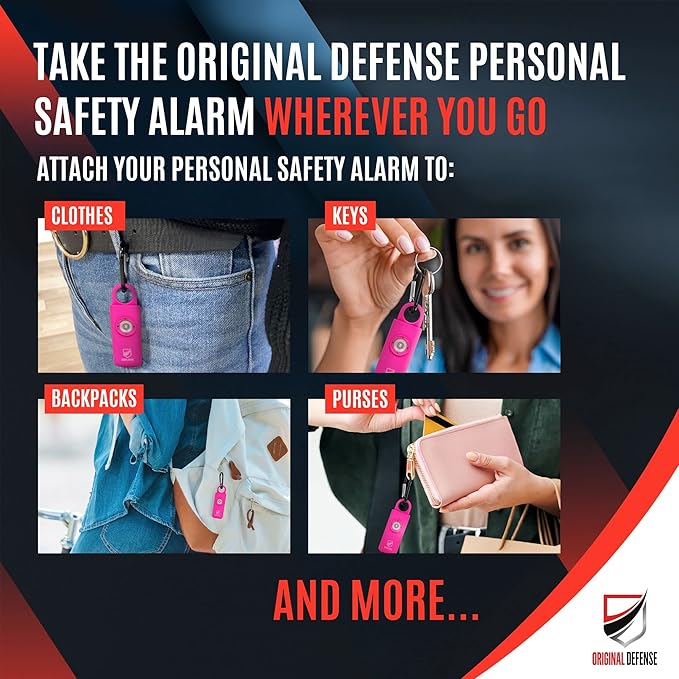Original Defense® Siren Self-Defense Alarm (Magenta) - 130 dB Keychain Alarm with LED Strobe Light for Women, Children, and Elderly - Police Recommended