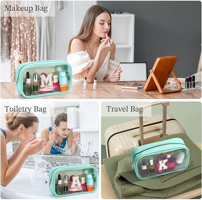 YOOLIFE Initial Clear Makeup Bag | Waterproof Large Makeup Bag | Personalized Travel Beach Toiletry Bag | Car Organizer Essentials for Women Men | Teacher Teen Girls Women Birthday Gifts Blue D