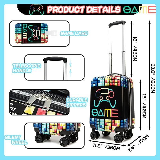 Kid’s Luggage Set 5 Piece Suitcase Set 16’’ Hardside Luggage with Spinner Wheels Girls Boys Carry on Luggage Travel Rolling Luggage Airline Approved