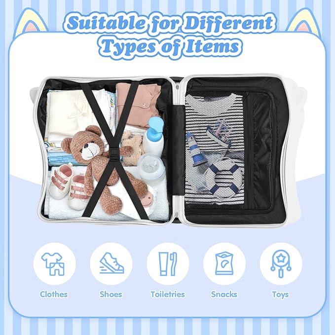 smilesun 20" Ride-On Travel Suitcase for Kids, Cute Ear Toddler Carry on Luggage with Spinner Wheels, Children Rolling Trolly Luggage with Combination Lock (Matte White with Rope)