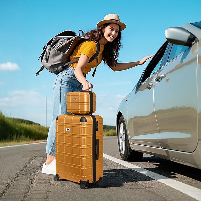 Luggage Sets 4 Piece, ABS PC Lightweight Suitcases with Wheels, Hardshell Luggage Sets Suitcase set with TSA Lock Orange (12in 20in 24in 28in)