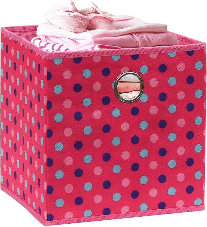 SIMPLE HOUSEWARE 10-Inch Collapsible Fabric Cube Storage Bin with Handles, Printed Design, 6 Pack, Pink