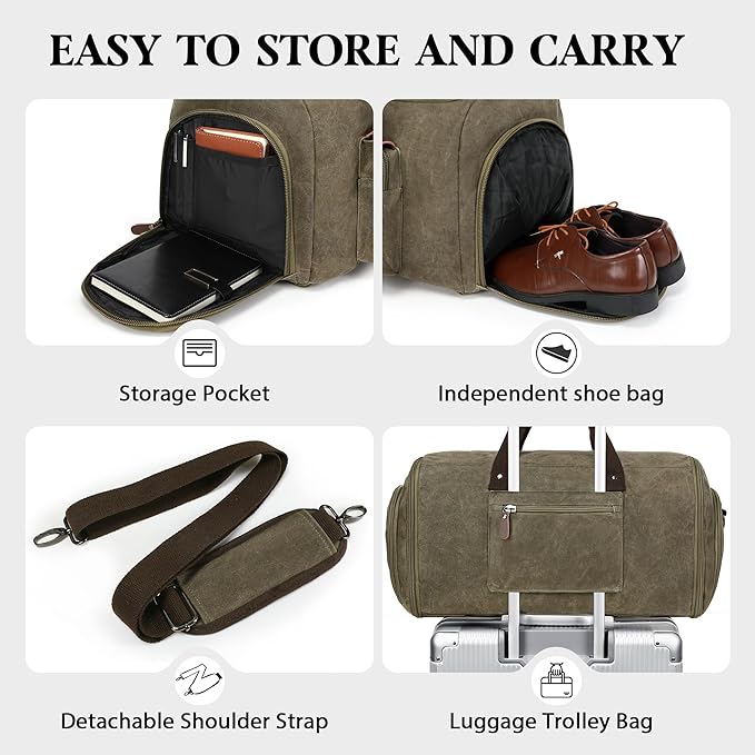 Waxed Canvas Garment Bags for Travel, Convertible Carry On Garment Duffel Bag for Men Women, 2 in 1 Suit Bag Hanging Suitcase Business Travel Bag with Shoe Compartment (Vintage Grey, XL)