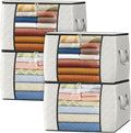 Fab totes 24 Gallons Clothes Storage, Foldable Thick Fabric Blanket Storage Bags, Containers for Organizing Bedroom, Closet, Clothing, Comforter, Organization with Handle (4 Pack,Ivory)