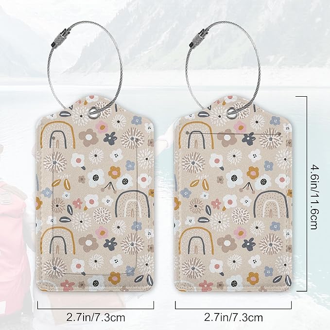 2Pcs Luggage Tag for Suitcase Boho Flowers Rainbow Cute Suitcase Tag with Privacy Flap & Name ID Label & Metal Loop,Travel Bag Luggage Tags for Women