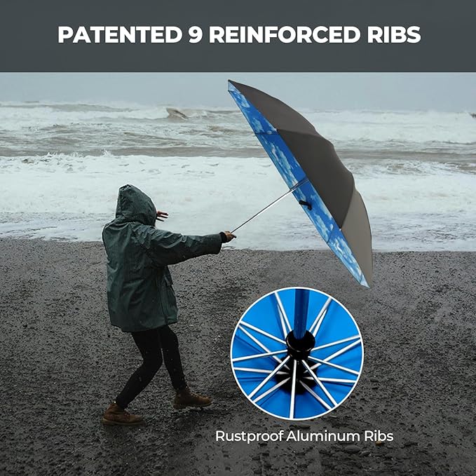 Compact Inverted Travel Umbrella, Automatic Open Close, 9-Rib 46 Inch Windproof Umbrella, Waterproof UPF 50+, Portable Umbrellas for Men, Women, Travel, and Daily Use