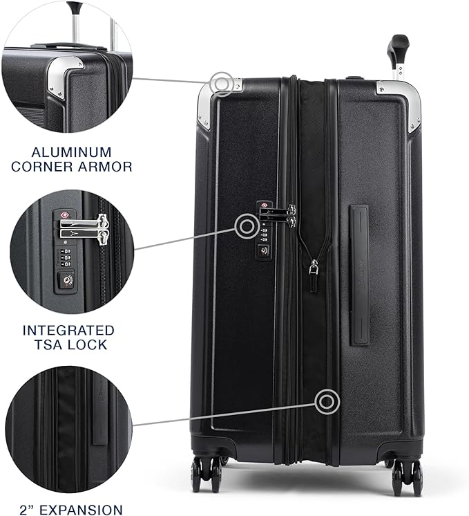 Travelpro Platinum Elite Hardside Expandable Checked Luggage, 8 Wheel Spinner, TSA Lock, Hard Shell Polycarbonate Suitcase, Shadow Black, Checked Medium 25-Inch