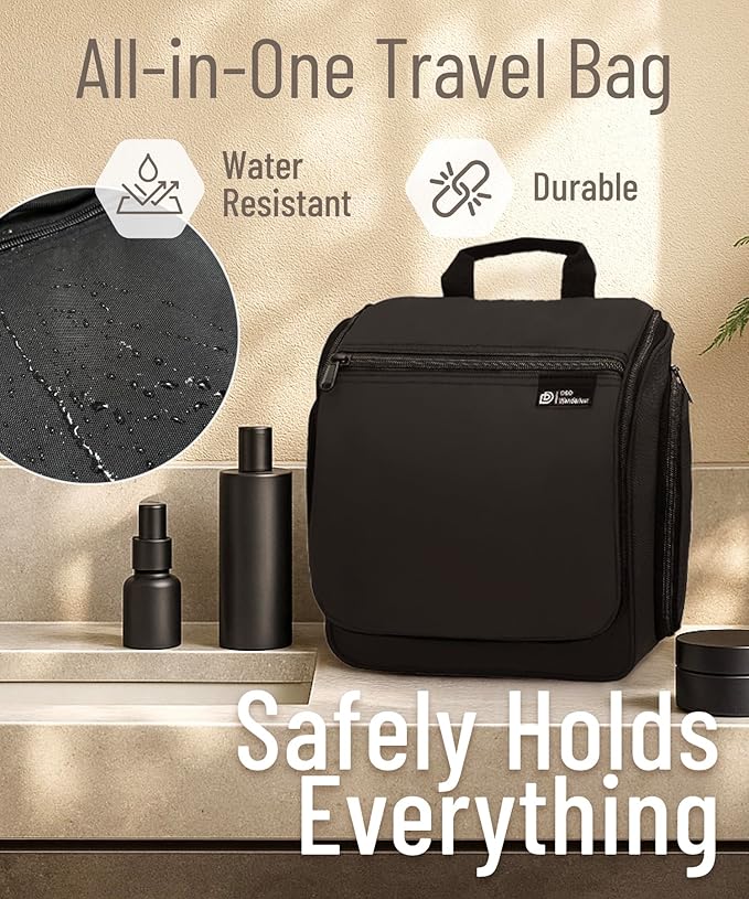 DD D&D Wanderlust D&D Hanging Travel Toiletry Bag for Men and Women - Extra Large Toiletries Organizer Kit with 10 Compartments, YKK Zippers, XXL Metal Swivel Hook, Water-Resistant Nylon