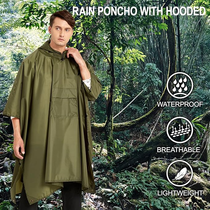 salamra Hooded Rain Poncho Waterproof Raincoat Jacket for Men/Women/Adults with Pocket