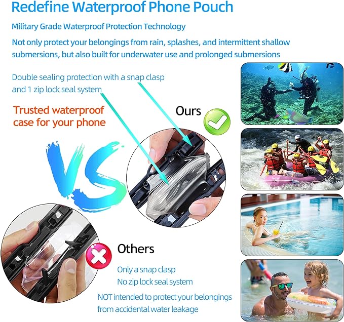 AiRunTech Waterproof Fanny Pack,Waterproof Phone Pouch for iPhone 15 14 13 12 11 Pro Max,IPX8 Waterproof Dry Bag for Snorkeling Beach Cruise Kayaking Pool Swimming(Two Phone Cases+Two Waist Bags Set)