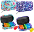 Serfeymi Weekly Travel Pill Organizer 2 Times A Day AM PM Rainbow Pill Box 7 Day with Zipper Canvas Pill Case, Medicine Organizer for Pills, Vitamins, Fish Oils - Green 01+ Purple 01