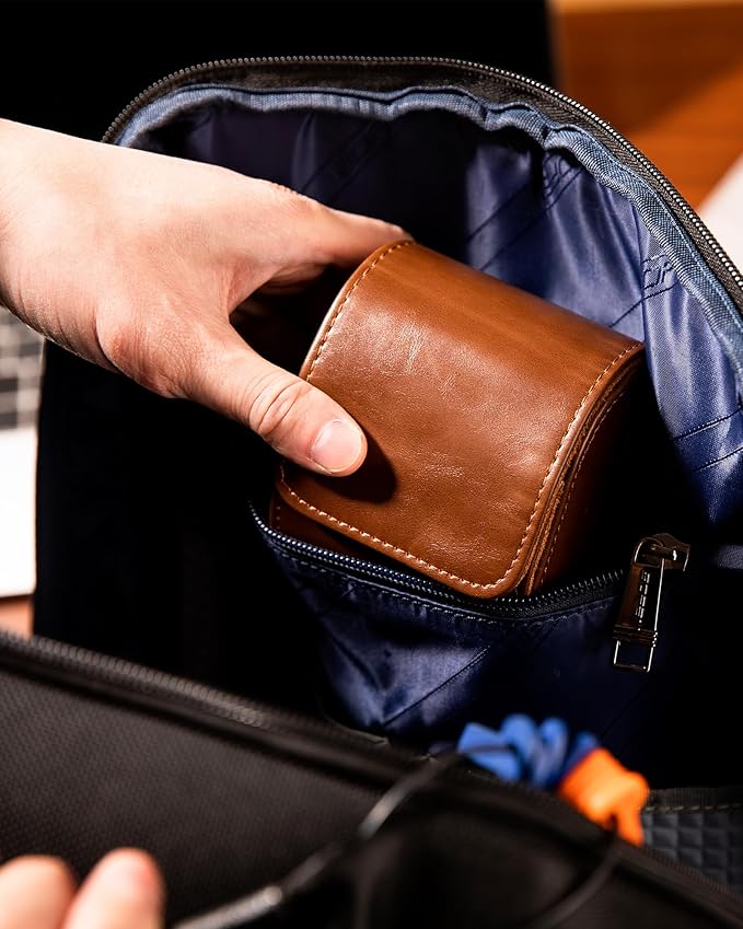 MR.OKAY Single Watch Travel Case-Classic Leather Watch Case With Superb Texture.Portable Watch Roll Or Organizer For Storage And Display.Travel Gift for Men,All Handmade By Leather Craftsmen.