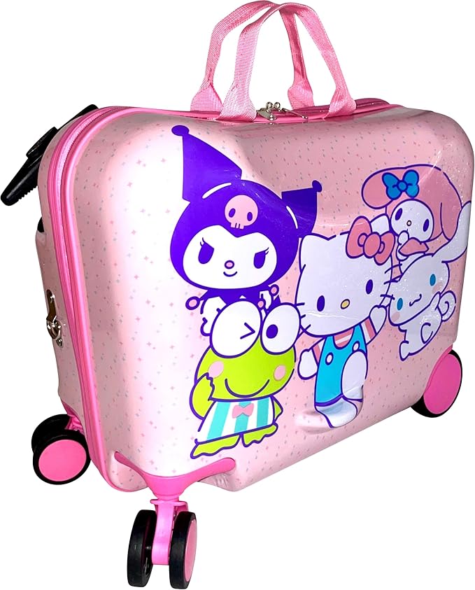 Fast Forward Ride-On 18" Suitcase For Kids/Tow-Along Toddler Carry-On Luggage With Wheels (Hello Kitty And Friends)