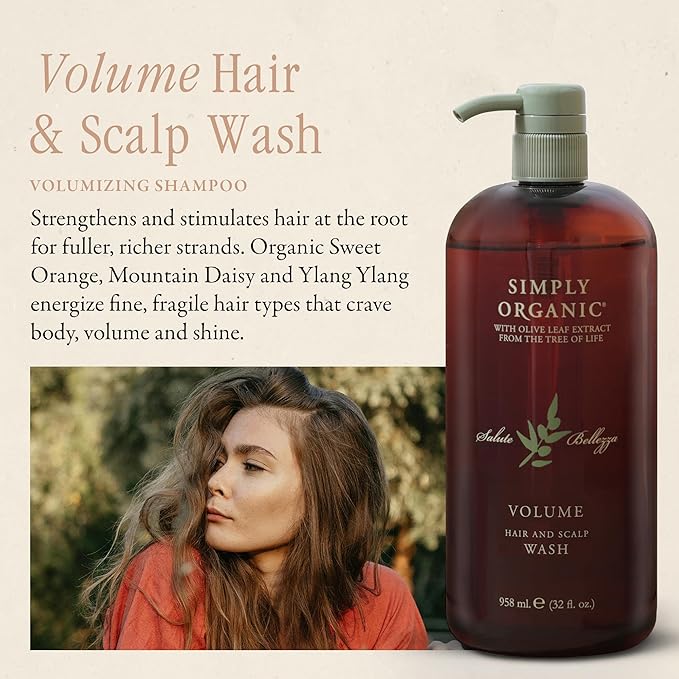 Thinning Hair Volumizing Shampoo Scalp Wash, Made in Italy, All Natural Cruelty Free Hair Care for Women & Men, Sweet Orange, Ylang Ylang, Olive Leaf Extract with Pump, 32fl oz/958 ml, VOLUME