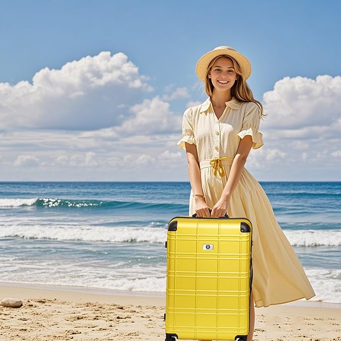 Luggage Sets 4 Piece, ABS PC Lightweight Suitcases with Wheels, Hardshell Luggage Sets Suitcase set with TSA Lock Yellow (12in 20in 24in 28in)