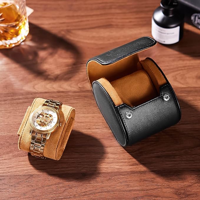 Homde Travel Watch Box Leather: Traveling Case for Men - Luxury Watch Roll for Wristwatch on the Go (black, S)