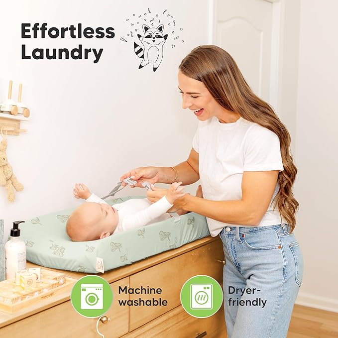 2-Pack Baby Changing Pad Covers for Girl, Boy, Neutral - Soft Viscose Derived from Bamboo Changing Table Pad Cover Sheets, Baby Nursery Diaper Changing Pad Cover, Contour Changing Pad Liner (Elly)
