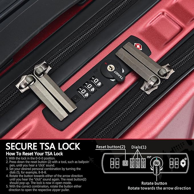TydeCkare 16" Carry on Luggage with 2 Laptop Compartments, Lightweight Hardshell ABS+PC Suitcase with Dual Control TSA Lock, with YKK Zipper, 4 Spinner Silent Wheels, for Business Travel, Wine Red