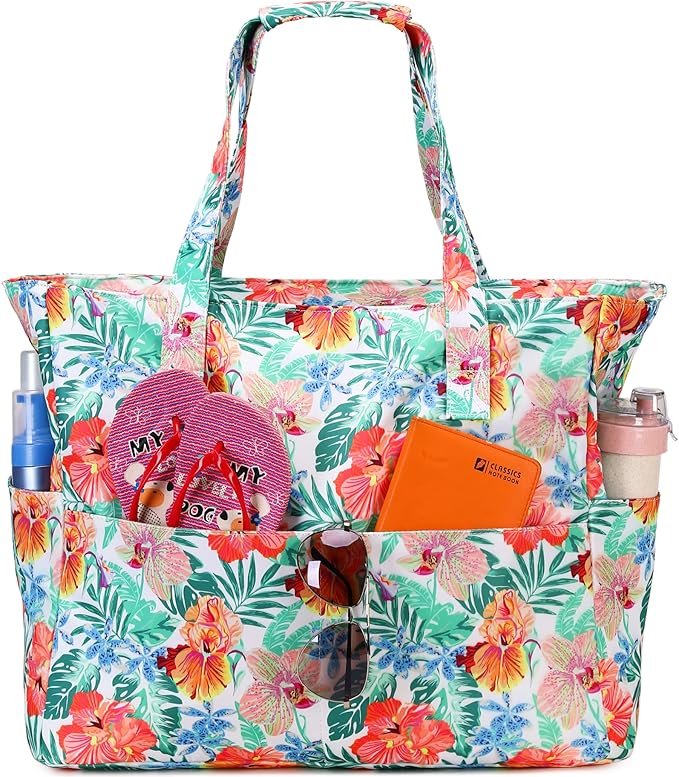 Waterproof Beach Tote Pool Bags for Women Ladies Extra Large Gym Tote Carry On Bag With Wet Compartment for Weekender Travel