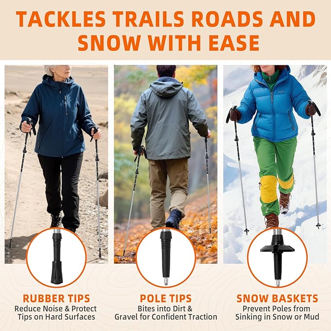 Collapsible Trekking Poles for Hiking - Lightweight Foldable Hiking Poles, 2 Pack Adjustable Aluminum Walking Sticks with for Men, Women, Kids, Seniors, Walking Poles for Backpacking, Camping, Travel