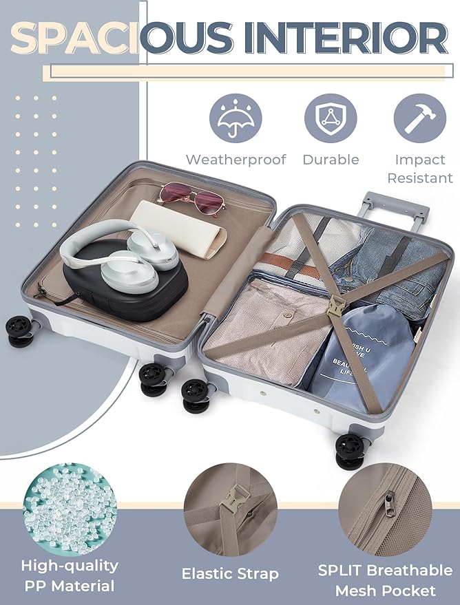 Luggage Sets 5 Piece, Suitcases with Wheels, Hardshell Suitcase Set, PP Carry on Luggage Set with TSA Lock, Travel Luggage