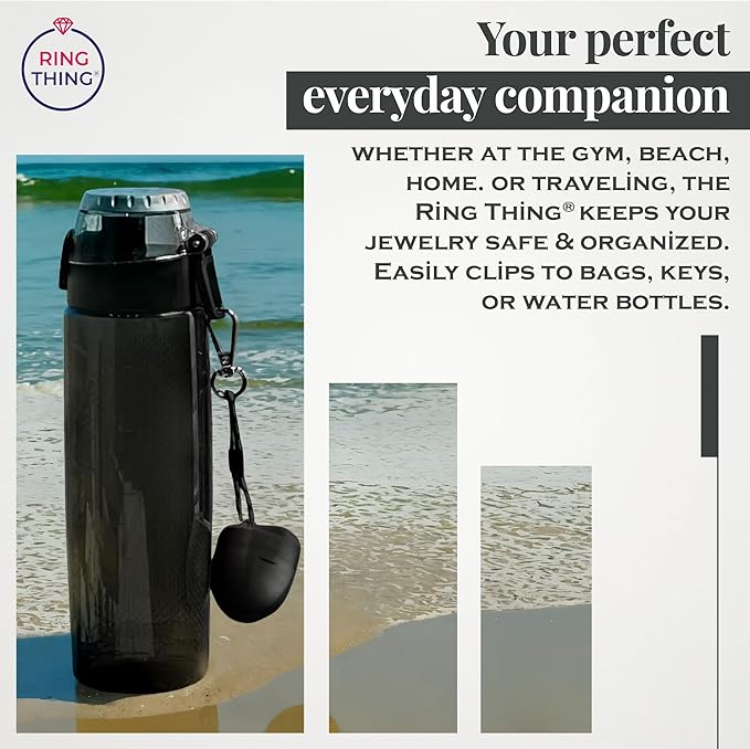 Ring Holder Keychain, Jewelry Organizer and Storage, Portable Waterproof Ring Holder, Pill Box Keychain Container, Gym Accessory, and Travel Ring Case (Black Onyx)