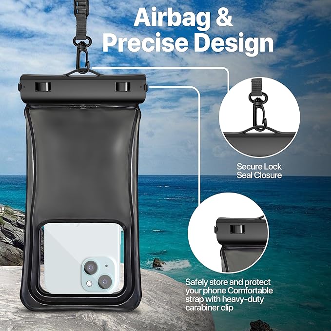 NEPHI IP68 Waterproof Phone Pouch 2 Pack-Up to 7.0"，Adjustable Neck Lanyard Floating Waterproof Phone Case for iPhone,Phone Dry Bags for Vacation Beach Pool Travel Essentials (Black Green 2 Pack)