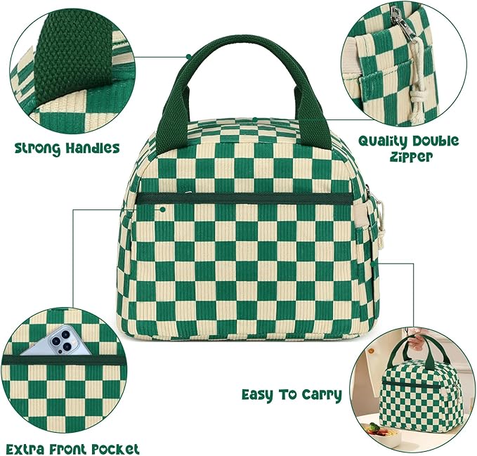 Bluboon Lunch Box for Women men Insulated Cute Corduroy Lunch bag, Reusable Cooler Bag for Work, Picnic, Travel