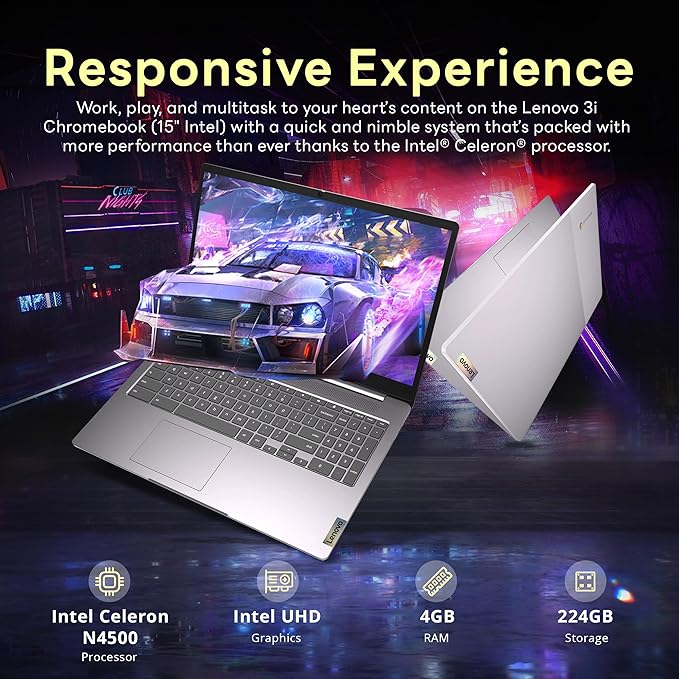 Lenovo Ideapad 3 15.6" FHD Chromebook, Intel Celeron N4500, 4GB LPDDR4X, 224GB Storage (64GB SSD + 160GB Docking Station Set), Number Pad, Webcam, Wi-Fi 6, Chrome OS, Gray