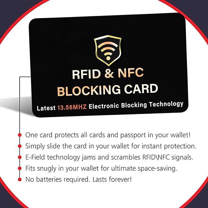 SaiTech IT 2 Pack RFID Blocking Card, One Card Protects Entire Wallet Purse, NFC Contactless Bank Debit Credit Card Protector ID ATM Guard Card Blocker–(Black)