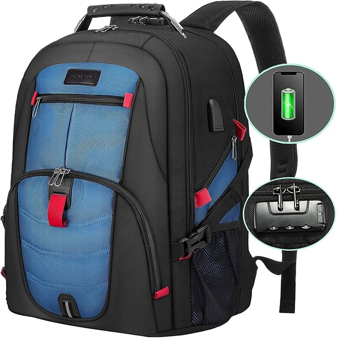 LOVEVOOK Travel Laptop Backpack Waterproof Anti Theft with Lock and USB Charging Port Large Computer Business Backpack for Men Women College (15.6 inch, Blue)