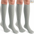 CASMON 2 Pairs Zipper Compression Socks for Women & Men, 15-20 mmHg Closed Toe Knee High Support Sock with Zipper for Varicose Vein Edema